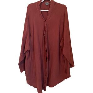 Arula Size 18-20 Brown Boho Cotton Gauze Long Sleeve Relaxed Shirt Dress